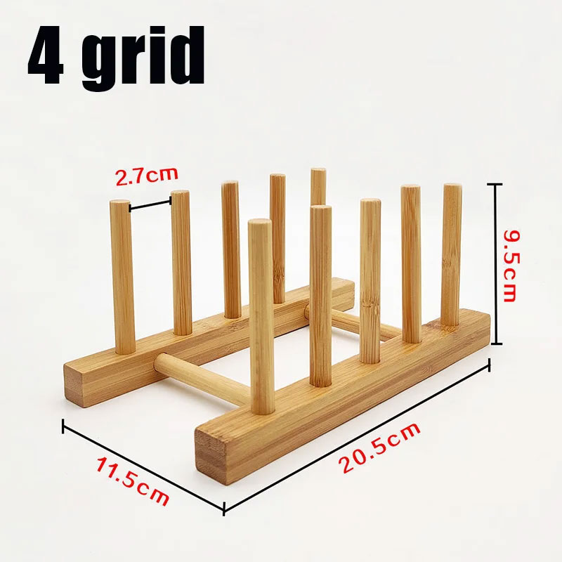 4 Gird Multifunctional Plate Stand Tableware Pot Lid Holder Wood