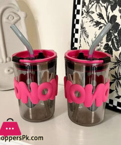 400ml Glasses Travel Glass Water Coffee Cup with Lid and Straw Simple Ins Style Office Dual Water Outlet Cute Water Bottle