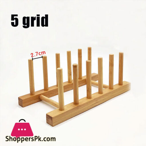 5 Gird Multifunctional Plate Stand Tableware Pot Lid Holder Wood