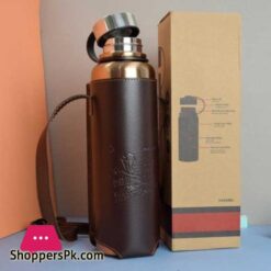 1500 ML Gold Stainless Steel Water Bottle With Leather Pouch Insulated Double Wall Flask Hot And Cold High Quality Imported Collection