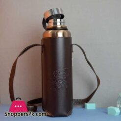 1500 Ml Gold Stainless Steel Water Bottle With Leather Pouch Insulated Double Wall Flask Hot And Cold High Quality Imported Collection