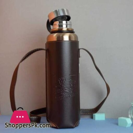 1500 ML Gold Stainless Steel Water Bottle With Leather Pouch Insulated Double Wall Flask Hot And Cold High Quality Imported Collection