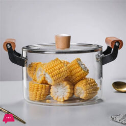 Borosilicate Glass Casserole Cooking Pot with Wooden handle Pyrex Glass Fireproof