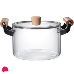 Borosilicate Glass Casserole Cooking Pot With Wooden Handle Pyrex Glass Fireproof