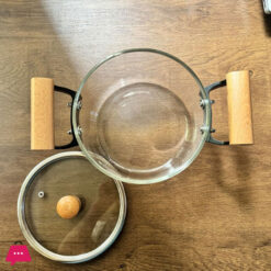 Borosilicate Glass Casserole Cooking Pot With Wooden Handle Pyrex Glass Fireproof