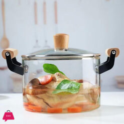 Borosilicate Glass Casserole Cooking Pot With Wooden Handle Pyrex Glass Fireproof
