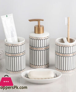 Ceramic Bathroom Accessories Set Of 4 Bath Set With Soap Dispenser (186C) - Image 3