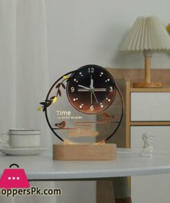 Creative Table Clock Night Light Vintage Desk Watch Home Decor Silent Usb Cable Living Room Office Desk Bedroom Mute Decoration Desk Clock With Lights