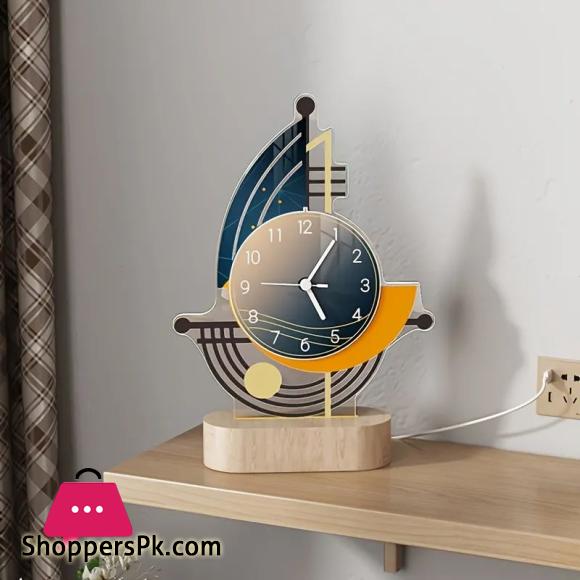 Creative Table Clock Night Light Vintage Desk Watch Home Decor Silent Usb Cable Living Room Office Desk Bedroom Mute Decoration Desk Clock With Lights