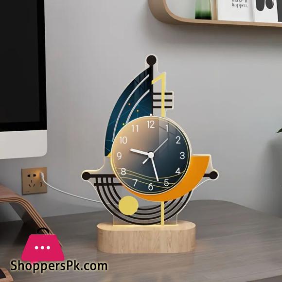 Creative Table Clock Night Light Vintage Desk Watch Home Decor Silent Usb Cable Living Room Office Desk Bedroom Mute Decoration Desk Clock With Lights