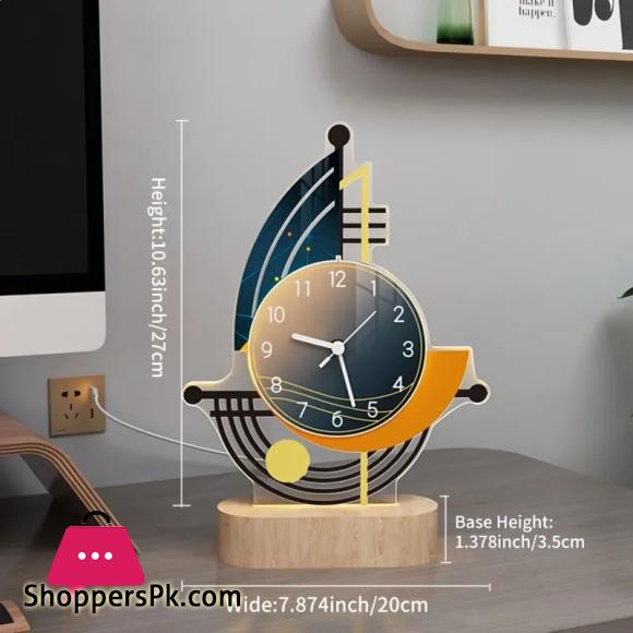 Creative Table Clock Night Light Vintage Desk Watch Home Decor Silent Usb Cable Living Room Office Desk Bedroom Mute Decoration Desk Clock With Lights