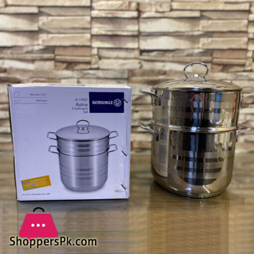 Korkmaz Astra Stainless Steel Steamer Cooking Pot Double Boiler with Stainless Steel Lid, 12 Liter A-1902
