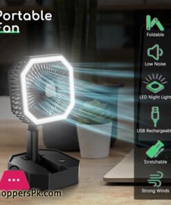 LE 2 In 1 Mini Cooling Fan With Led Light Portable Foldable Adjustable Height Angle Usb Rechargeable Air Cooler Fan