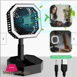 Le 2 In 1 Mini Cooling Fan With Led Light Portable Foldable Adjustable Height Angle Usb Rechargeable Air Cooler Fan