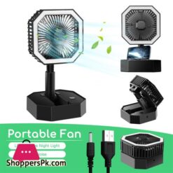 Le 2 In 1 Mini Cooling Fan With Led Light Portable Foldable Adjustable Height Angle Usb Rechargeable Air Cooler Fan