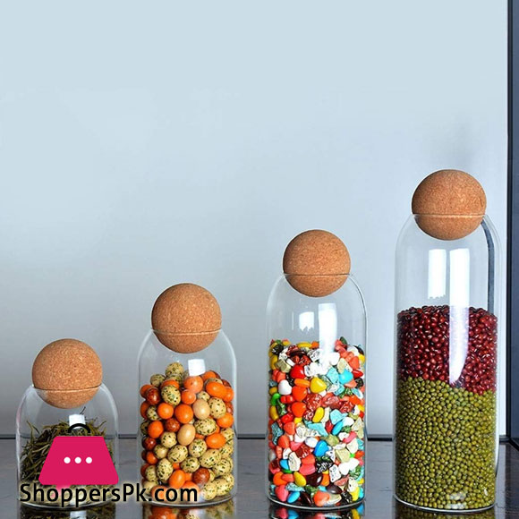 Lead-Free Glass Jar 4 Pieces Cork Ball Jar Set 3 Lead-Free Glass Jar 4 Pieces Cork Ball Jar Set