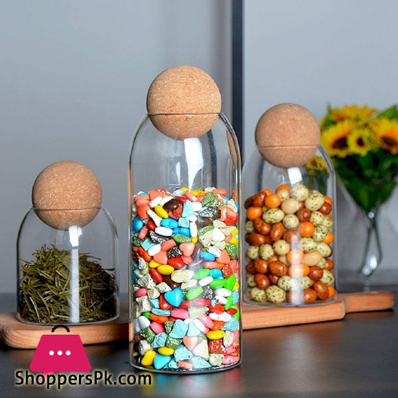 Lead-Free Glass Jar 4 Pieces Cork Ball Jar Set 4 Lead-Free Glass Jar 4 Pieces Cork Ball Jar Set - Image 2