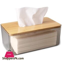 Minimalist Tissue Box Cover Holder Modern Transparent Rectangular Bamboo Facial Tissues Dispenser For Bathroom Bedroom