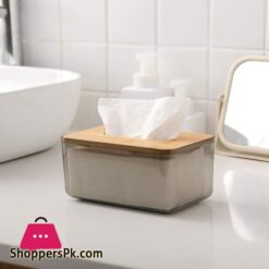 Minimalist Tissue Box Cover Holder Modern Transparent Rectangular Bamboo Facial Tissues Dispenser For Bathroom Bedroom