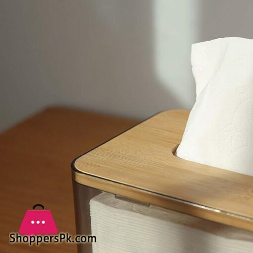 Minimalist Tissue Box Cover Holder Modern Transparent Rectangular Bamboo Facial Tissues Dispenser for Bathroom Bedroom