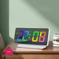 Mirror LED Digital Alarm Clock Temp Date Display Colorful Snooze Clock Brightness Adjustable 1224 Electronic Rechargeable Clock