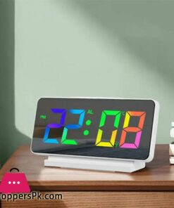 Mirror LED Digital Alarm Clock Temp Date Display Colorful Snooze Clock Brightness Adjustable 1224 Electronic Rechargeable Clock