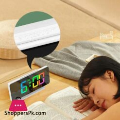 Mirror Led Digital Alarm Clock Temp Date Display Colorful Snooze Clock Brightness Adjustable 1224 Electronic Rechargeable Clock