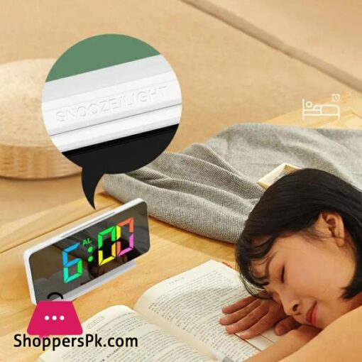 Mirror LED Digital Alarm Clock Temp Date Display Colorful Snooze Clock Brightness Adjustable 1224 Electronic Rechargeable Clock