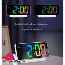 Mirror Led Digital Alarm Clock Temp Date Display Colorful Snooze Clock Brightness Adjustable 1224 Electronic Rechargeable Clock