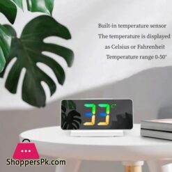 Mirror Led Digital Alarm Clock Temp Date Display Colorful Snooze Clock Brightness Adjustable 1224 Electronic Rechargeable Clock