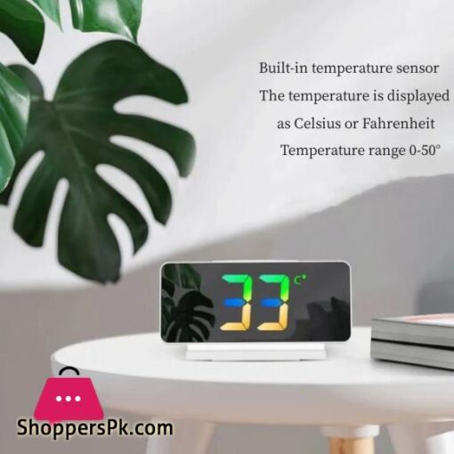 Mirror LED Digital Alarm Clock Temp Date Display Colorful Snooze Clock Brightness Adjustable 1224 Electronic Rechargeable Clock