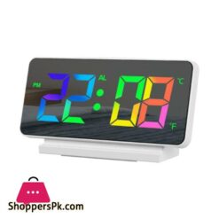 Mirror Led Digital Alarm Clock Temp Date Display Colorful Snooze Clock Brightness Adjustable 1224 Electronic Rechargeable Clock