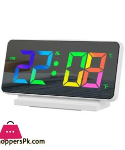 Mirror Led Digital Alarm Clock Temp Date Display Colorful Snooze Clock 19 Mirror Led Digital Alarm Clock Temp Date Display Colorful Snooze Clock Brightness Adjustable 1224 Electronic Rechargeable Clock