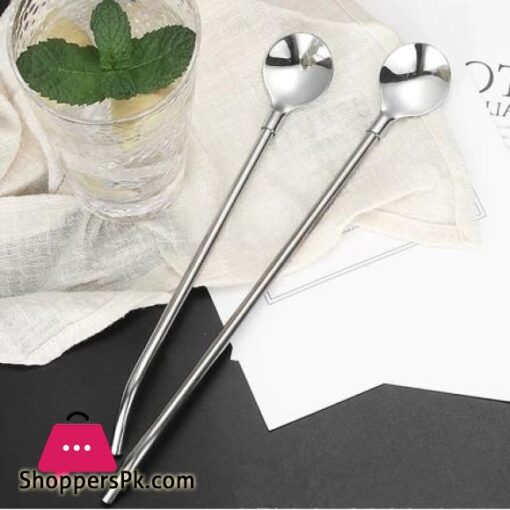 Pack of 6 Stainless Steel Drinking Spoon Straw Reusable Metal Straws Cocktail Spoons Set 2in1 Stainless Steel Straw Spoon Smoothie Straw Spoon Smoothie Spoon Smoothie Straw