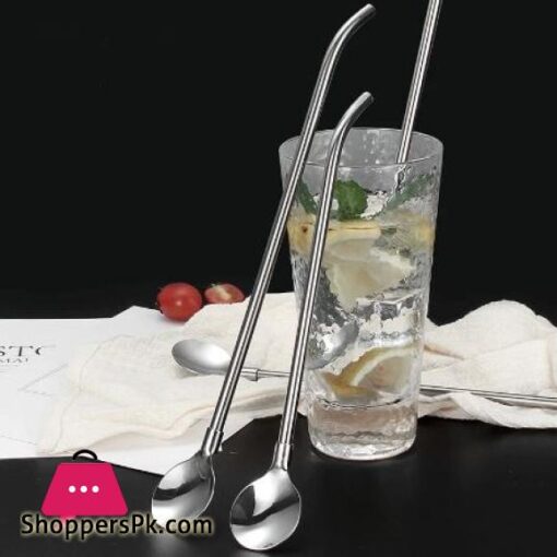 Pack of 6 Stainless Steel Drinking Spoon Straw Reusable Metal Straws Cocktail Spoons Set 2in1 Stainless Steel Straw Spoon Smoothie Straw Spoon Smoothie Spoon Smoothie Straw