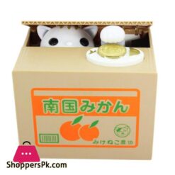 Piggy Bank Cat Steal Money Coin Saving Box Pot Case Battery Operated Gift White 1475cm