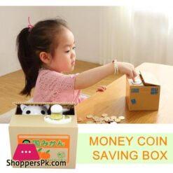 Piggy Bank Cat Steal Money Coin Saving Box Pot Case Battery Operated Gift White 1475Cm