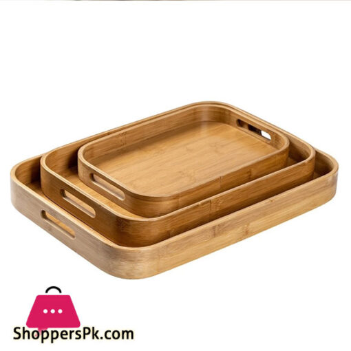 Rectangular Bamboo Wooden Tea Tray Solid Wood Serving Tray with Handle
