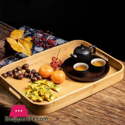 Rectangular Bamboo Wooden Tea Tray Solid Wood Serving Tray With Handle