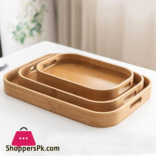 Rectangular Bamboo Wooden Tea Tray Solid Wood Serving Tray with Handle
