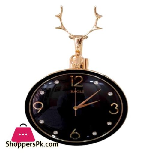 Reindeer Design Antique Look Golden White And Golden Black Round Wall Hanging Double Sided 2 Faces Retro Station Wall Clock