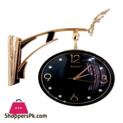 Reindeer Design Antique Look Golden White And Golden Black Round Wall Hanging Double Sided 2 Faces Retro Station Wall Clock