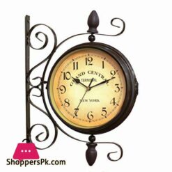 Rotating Dual faced Station Clock Round Wall Hanging Double Sided Garden Clock