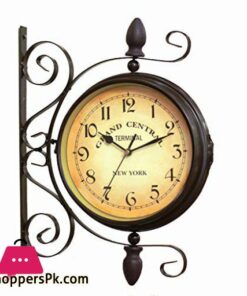 Rotating Dual faced Station Clock Round Wall Hanging Double Sided Garden Clock