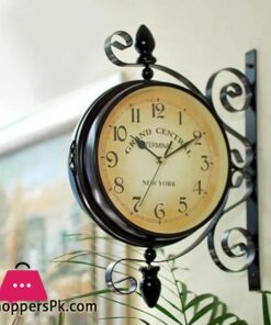 Rotating Dual Faced Station Clock Round Wall Hanging Double Sided Garden Clock 12 Rotating Dual Faced Station Clock Round Wall Hanging Double Sided Garden Clock