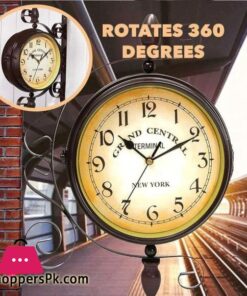 Rotating Dual Faced Station Clock Round Wall Hanging Double Sided Garden Clock 15 Rotating Dual Faced Station Clock Round Wall Hanging Double Sided Garden Clock