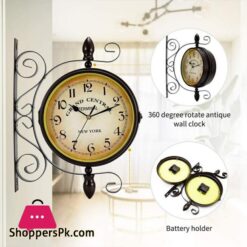 Rotating Dual Faced Station Clock Round Wall Hanging Double Sided Garden Clock