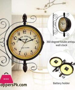 Rotating Dual Faced Station Clock Round Wall Hanging Double Sided Garden Clock 17 Rotating Dual Faced Station Clock Round Wall Hanging Double Sided Garden Clock