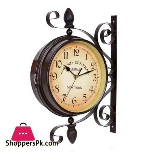 Rotating Dual faced Station Clock Round Wall Hanging Double Sided Garden Clock