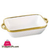 Royal Elegant Serving Dish With Handles And Golden Edges - Material Ceramic - Beautiful Embossed Serving Dish Color &Amp; Golden Rims